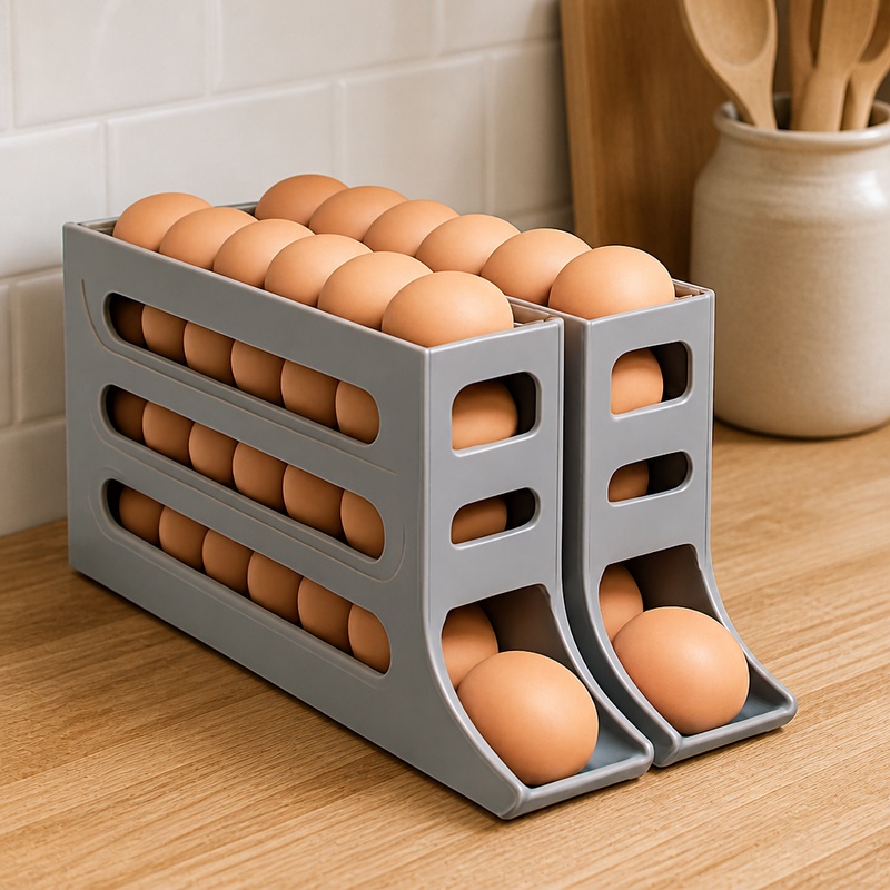 Egg Storage Holder - 4-stufiger automatischer Eierhalter mit Rollfunktion für