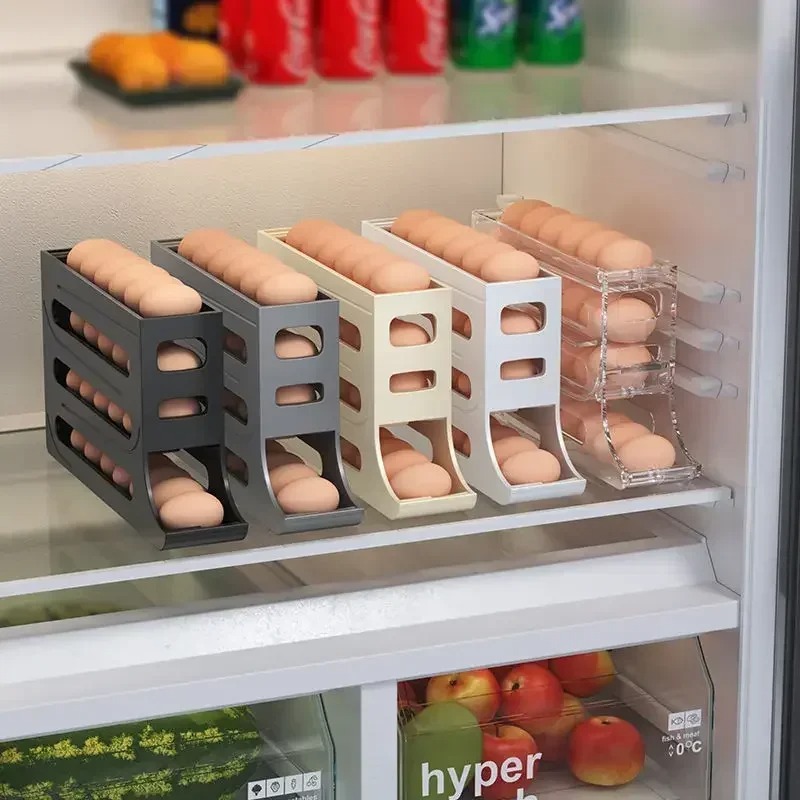 Egg Storage Holder - Kühlschrank-Eier-Aufbewahrungsbox 4-lagig Automatischer Eierrollhalter Küchen-Kühlschrank-Eierspender Kühlschrank-Organizer