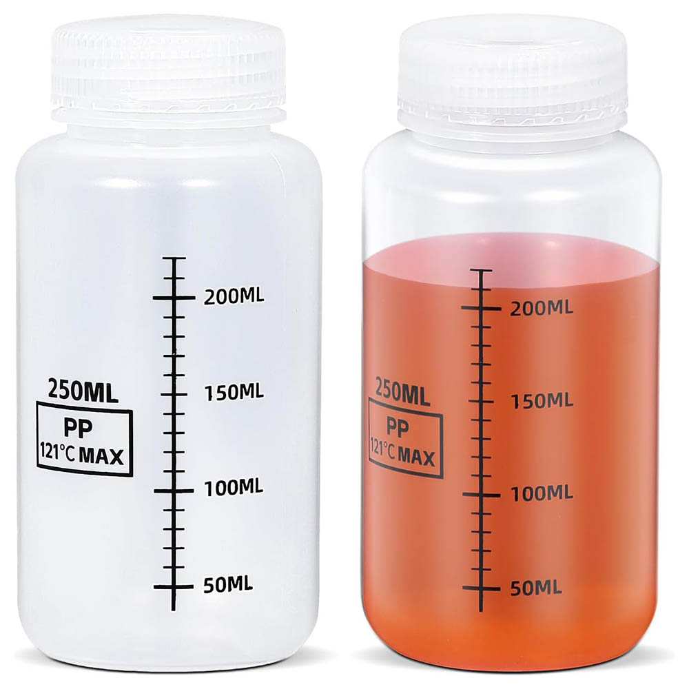 Food Storage 30 Years - 8oz/250ml Weithalsflaschen aus Kunststoff, Graduierte Lebensmittelechte