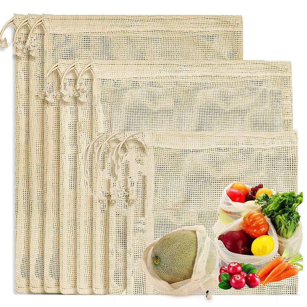 Produce Bag Reusable Mesh - 3 Stück wiederverwendbare Baumwoll-Mesh-Einkaufstaschen, waschbare Eco-Premium-Netz-Mesh-Taschen