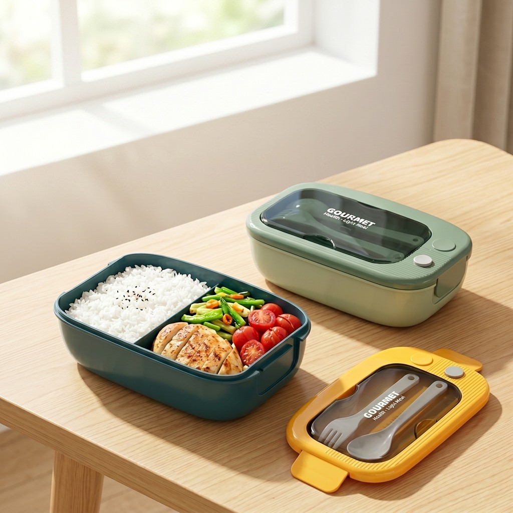 Food Storage 30 Years - Mikrowellengeeignete Plastik-Bento-Box mit 2 Fächern, Auslaufsichere