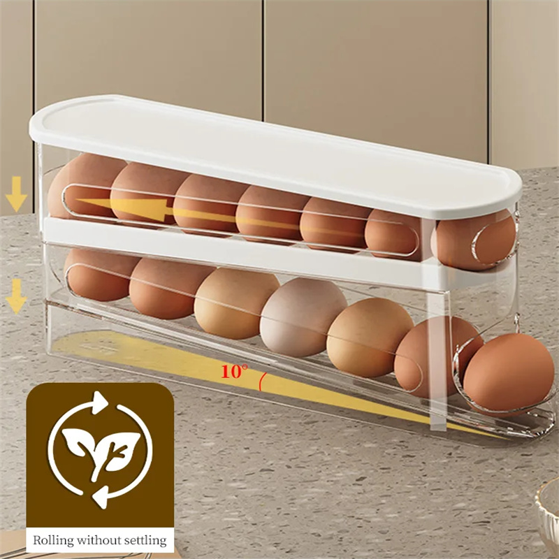 Egg Storage Holder - Schiebetyp-Eierkarton, doppelter automatischer Eierroller, Kühlschrank, Seitentür,