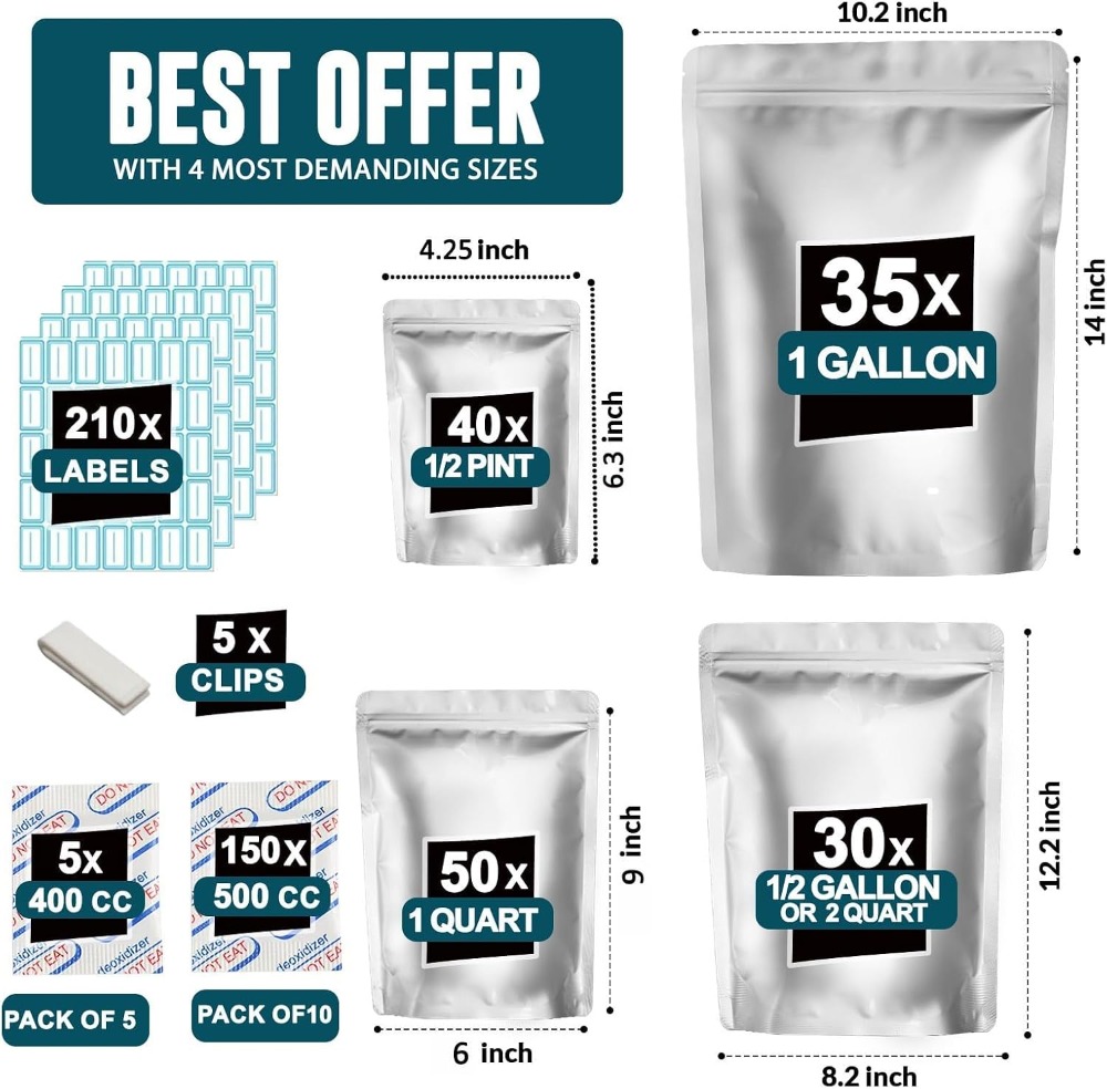 155 Mylar-Beutel mit 155 Sauer – Food Storage Long Term Bewertung und Preis